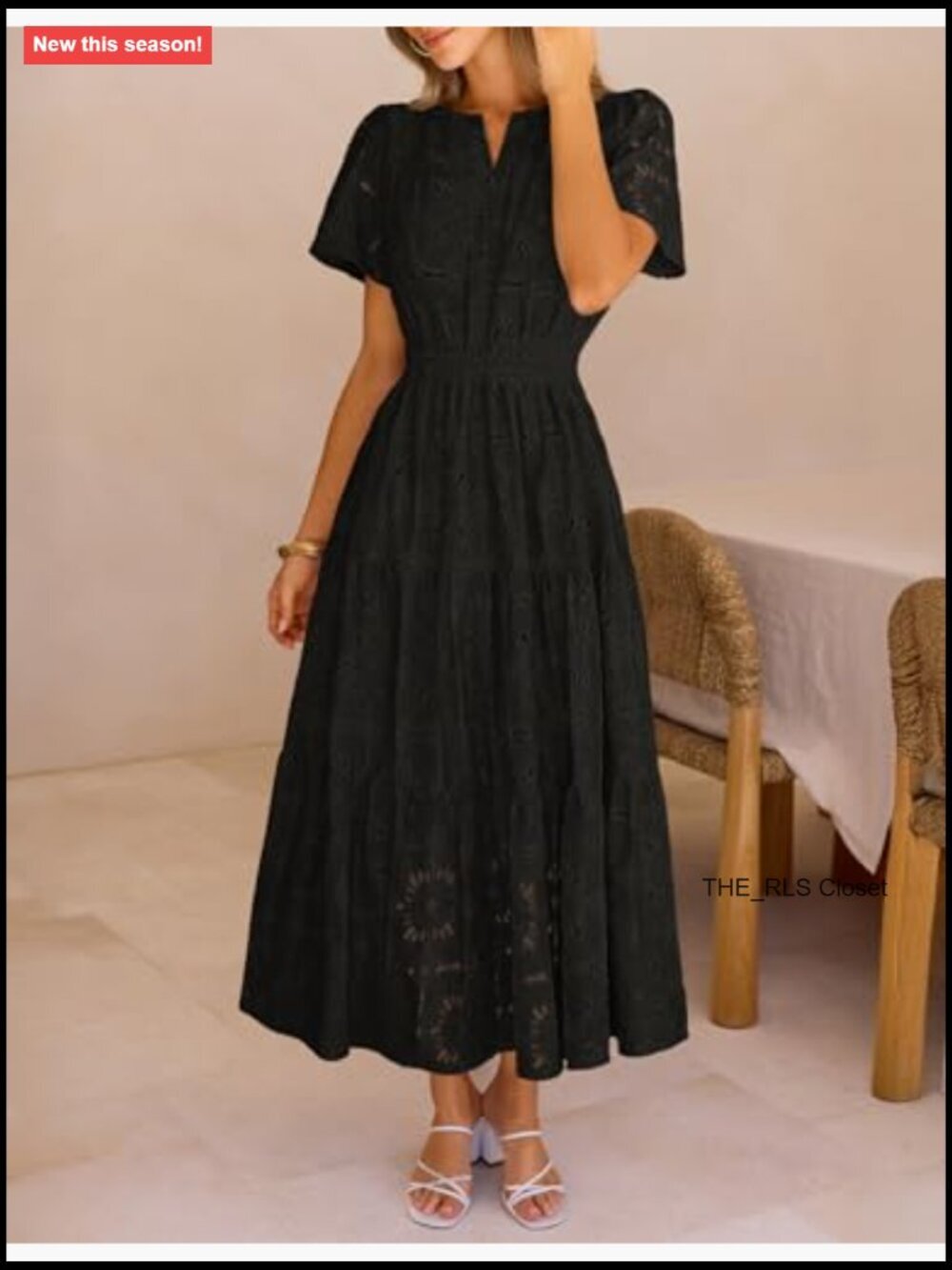 Summer Floral Maxi Dress Boho Eyelet Lace Short Sleeve A Line Tiered - Picture 2 of 7